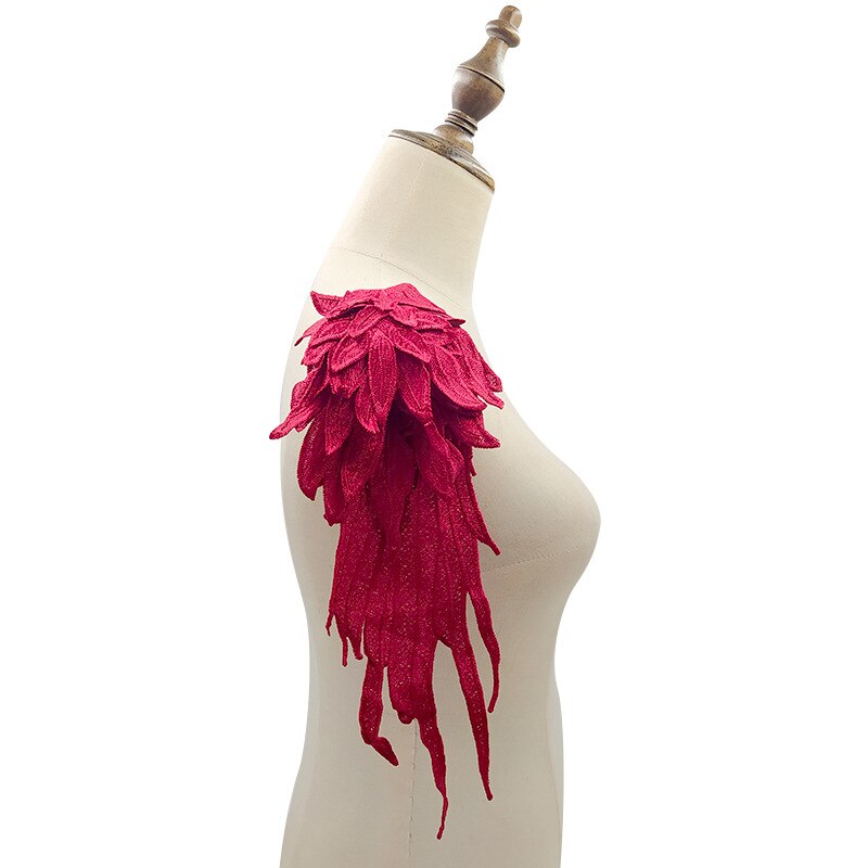 Accesorios de alas de ángel para vestido de banquete, calcomanía bordada de múltiples capas de encaje ahuecada hecha a mano, accesorios de Color sólido, 1 par: Wine Red