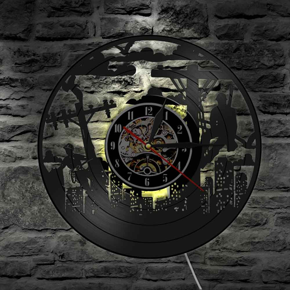 Electrical Lineman Utility Worker Wall Clock Lineman Vinyl Record Wall Clock Line workers Home Decor Lineman LED Light Lamp
