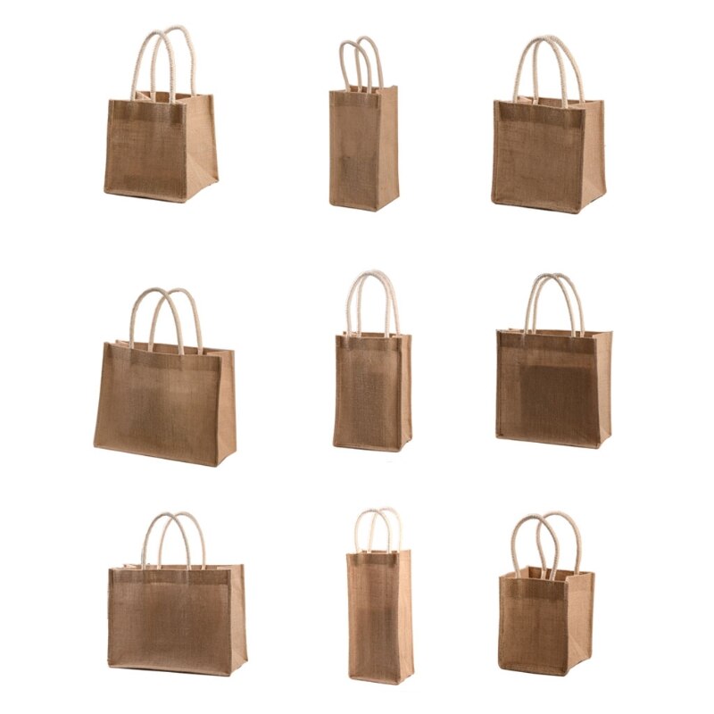 Durevole tela da imballaggio Tote Shopping Bag borsa della spesa riutilizzabile in iuta con manico decorazione fai da te pittura Bookbag scuole borsa da spiaggia