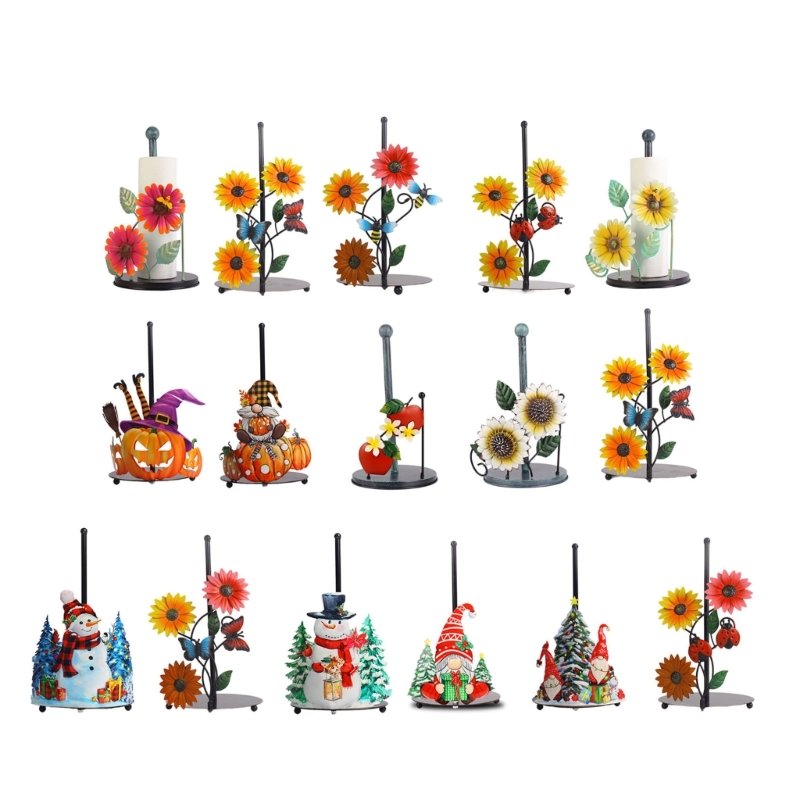 Countertop Paper Towel Holder Kitchen Roll Paper Stand Flowers Christmas Iron Napkin Stand Vertical Tissue Holder