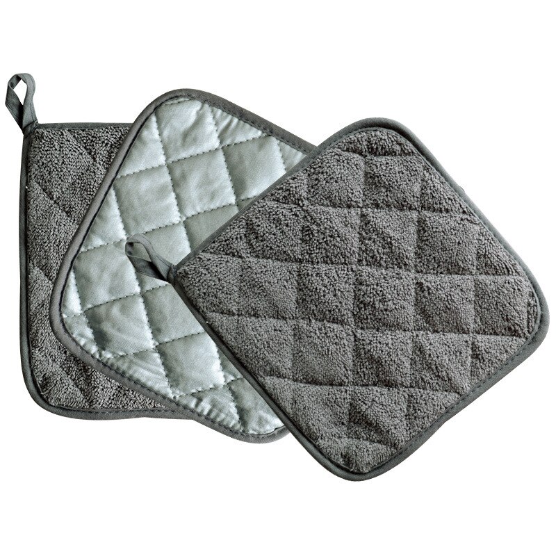 Solid Color Terry Coated Silver Cloth Potholder Placemat Microwave Oven Glove Pot Mat Kitchen Accessories: Gray