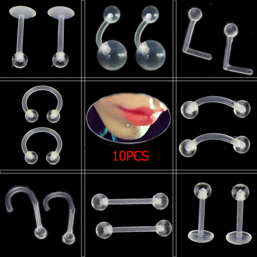 10PCS Zachte Neus Ringen Lip Ring Onzichtbare Neus Studs Bio-plastic Anti-allergisch Siliconen Body Piercing Sieraden bioflex