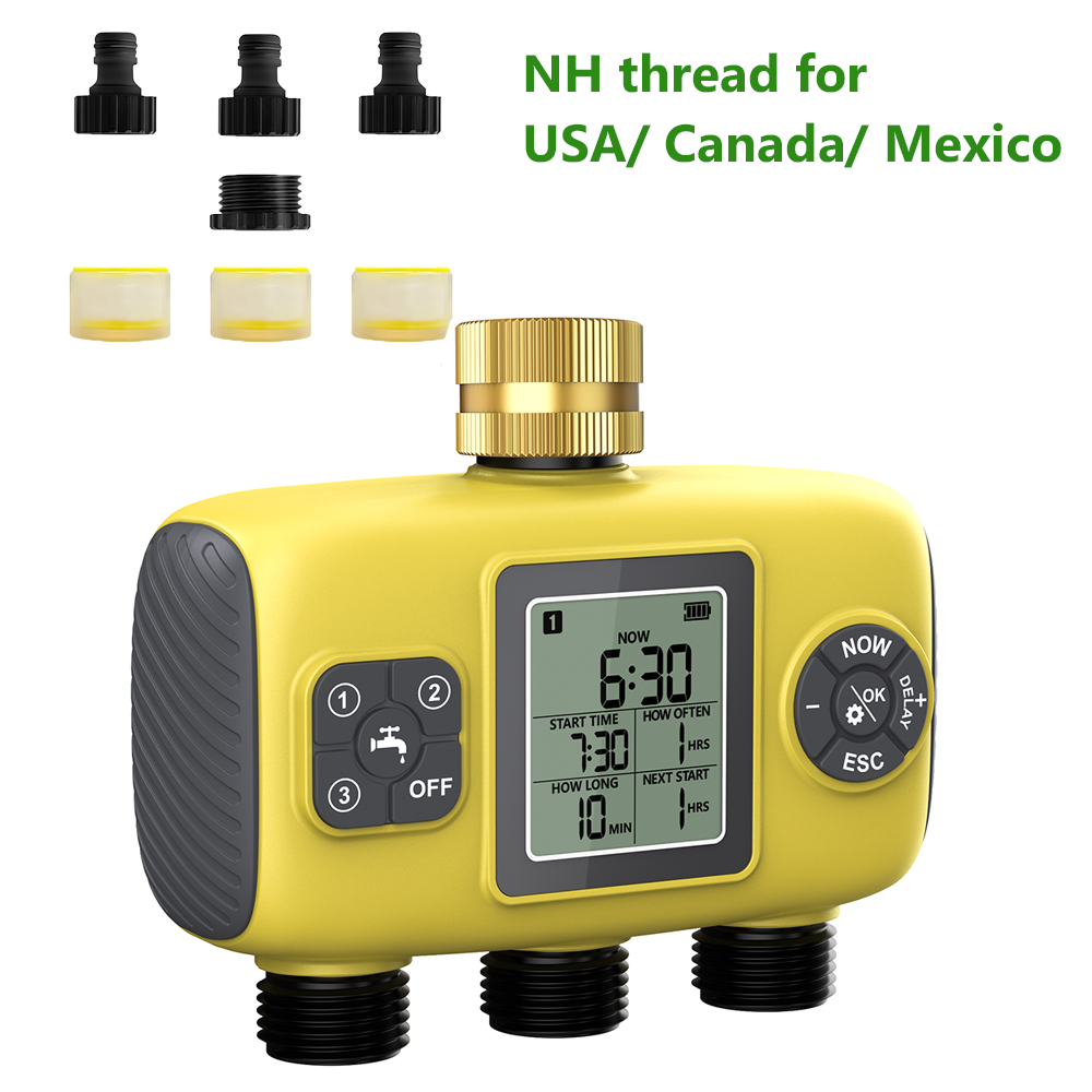 Insoma-temporizador de agua automático de 3 salidas, sistema de riego de jardín, herramientas programadoras de aspersores de Control independiente: Azul