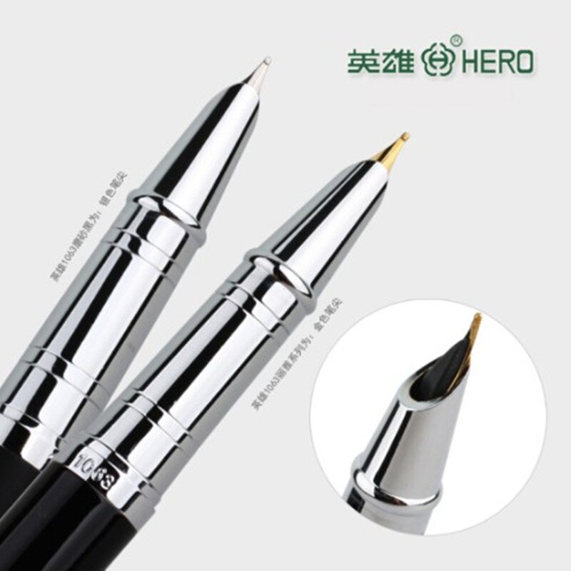 Authentieke Hero 1063 Klassieke Metalen Vulpen Silver Clip Inkt Pen Iridium Fine Nib 0.38 Mm Voor Student