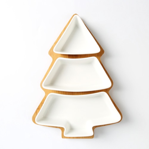 28cm full set ceramic bamboo Christmas tree tray Snack plate fruit bowl dish plate tableware breakfast tray kitchen home supply: white