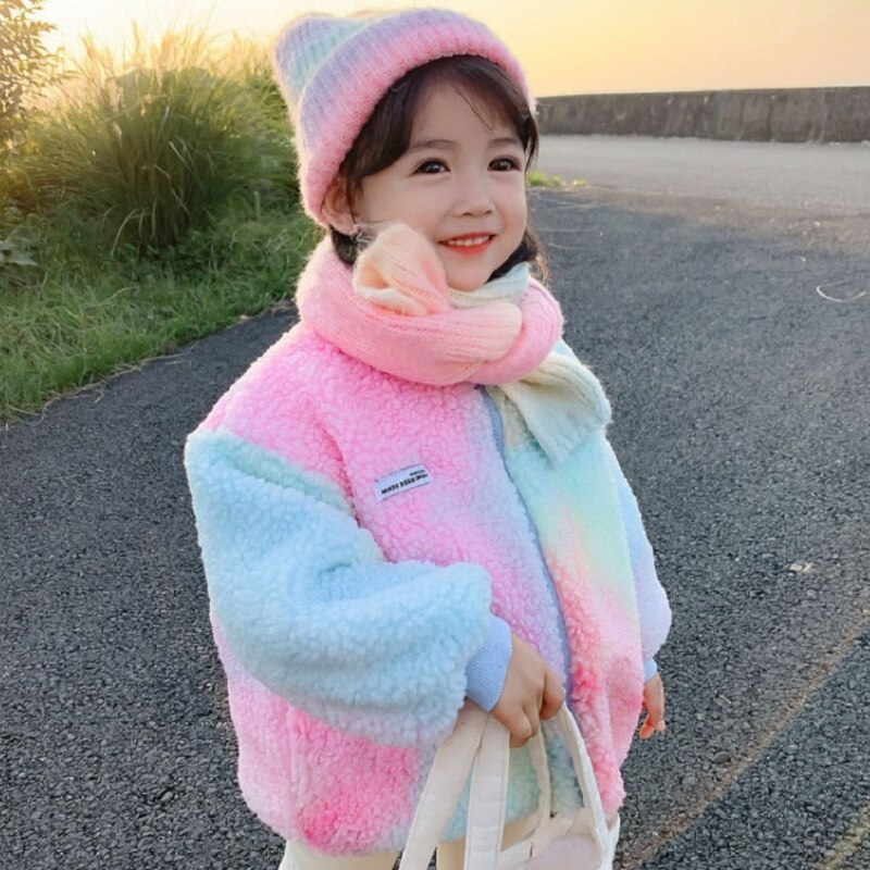 Mode Baby Meisje Tie Dye Fleece Jas Baby Peuter Kind Sheeplike Jas Lente Herfst Winter Uitloper Baby Kleding 1-12Y