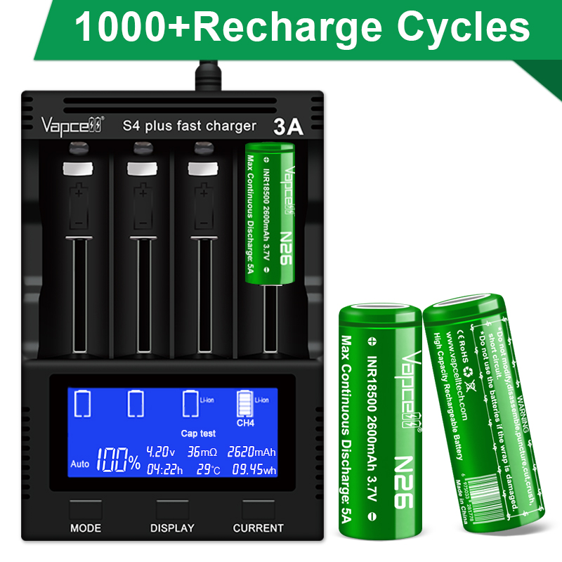 1-20pcs Original Vapcell N26 INR 18500 2600mah 5A 3.7V Li-ion Battery Real Capacity 18500 Rechargeable Battery For flashlight