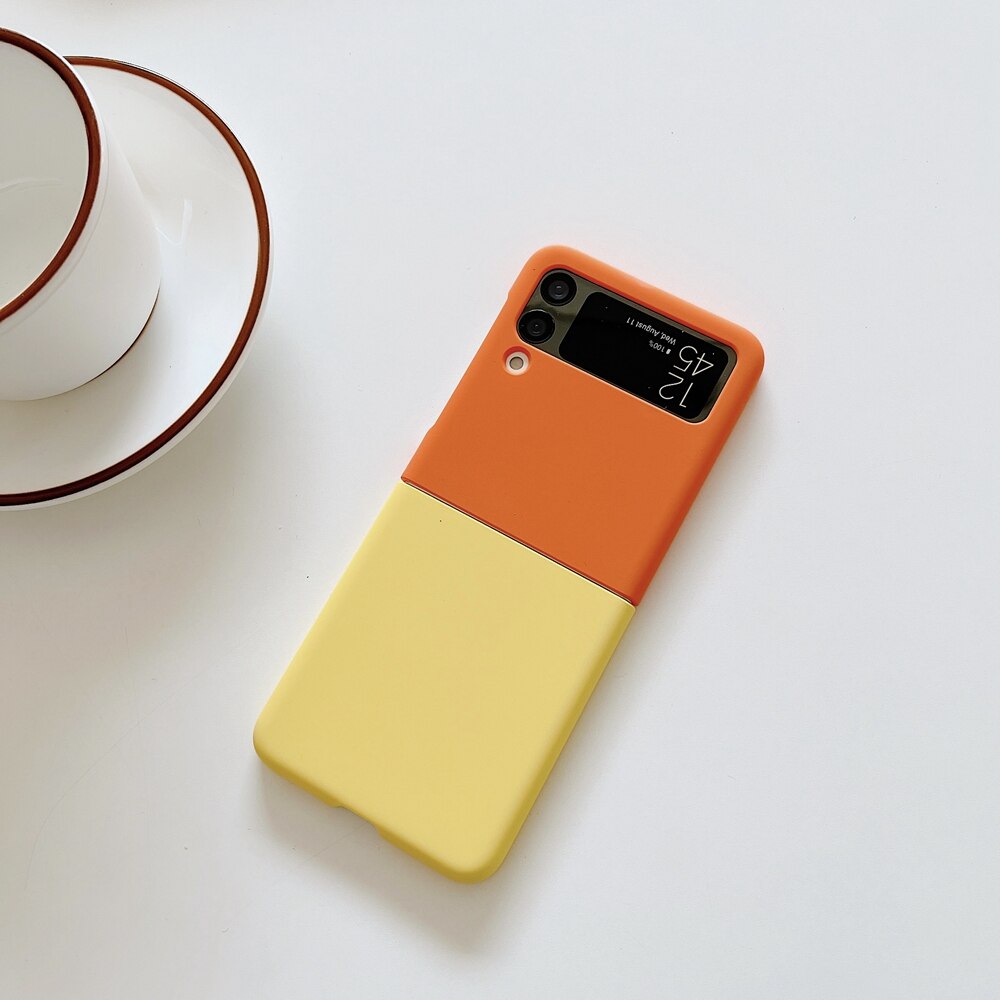Luksus dobbeltfarvet telefoncover til samsung galaxy z flip 3 5g stødsikker hård pc slim mat fundament til samsung z flip 3 zflip 3 cover: Orangegul