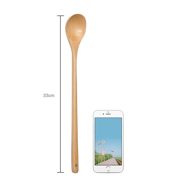 33*5cm Long Handle Wooden Spoon Natural Wood Coffee Tea Spoons Lengthening Stirring Spoon