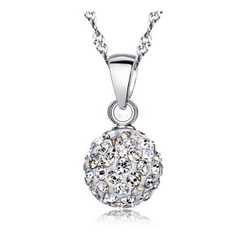 Qianbei Shiny Latest Jewelry Necklace Silver Color Austrian Crystal Pave Disco Ball Lever Back Pendant Necklace Women
