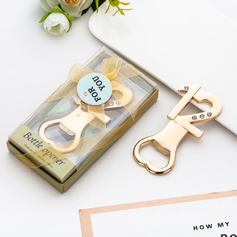 10pcs/lot Wedding Anniversary Party Favors Adult Ceremony Guest Giveaways Birthday Bottle Opener For Party: 12 golden