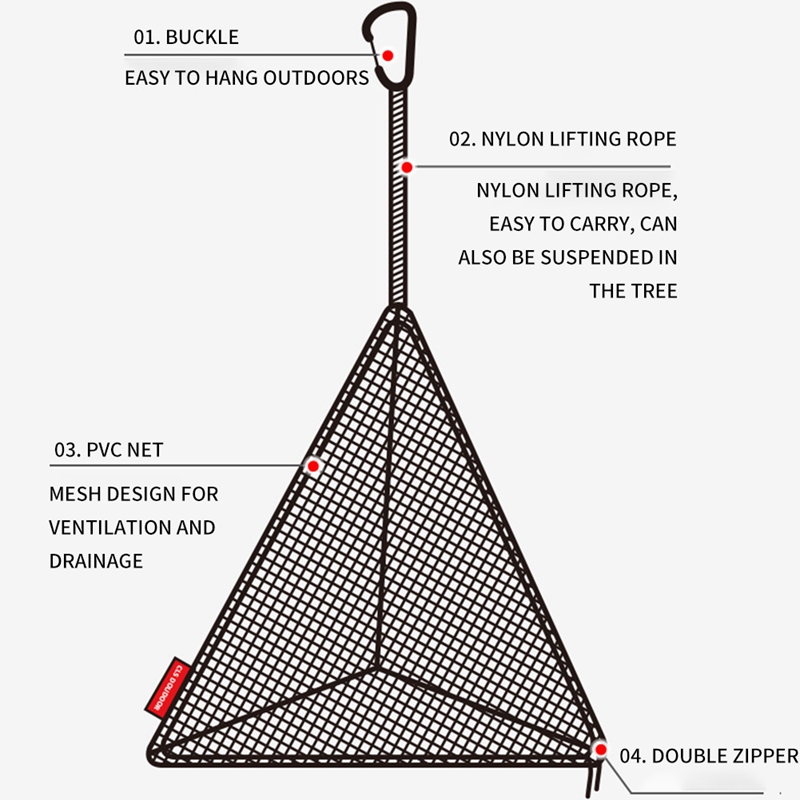 Red de secado de Triple esquina para exteriores, red de almacenamiento plegable para acampar, red colgante, cesta de almacenamiento, bolsa de red colgante de PVC