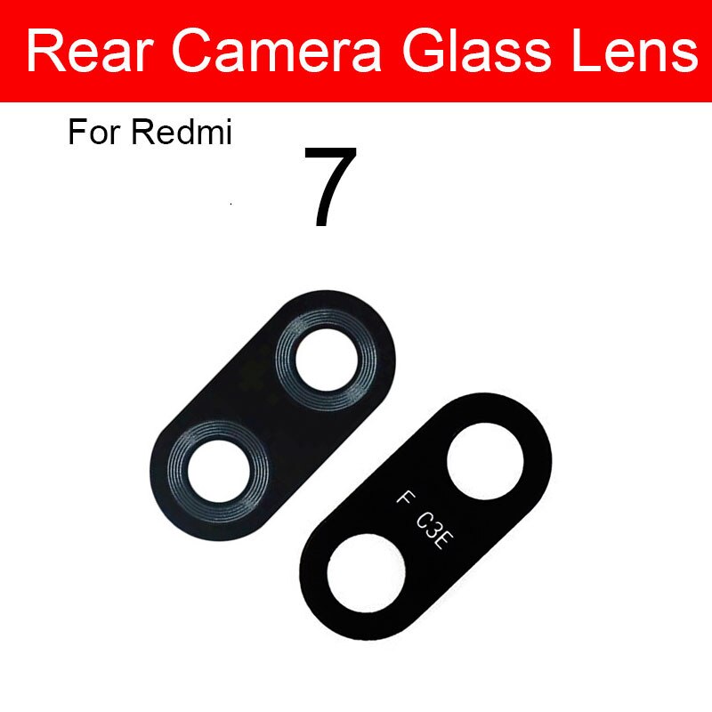 Bagside kamera glas linse + selvklæbende mærkat til xiaomi redmi 1s 2 2a 3s 3x 4x 4a 5 5a 6 6a 7 7a 8a 8 9 plus pro kamera linse glas: Til redmi 7
