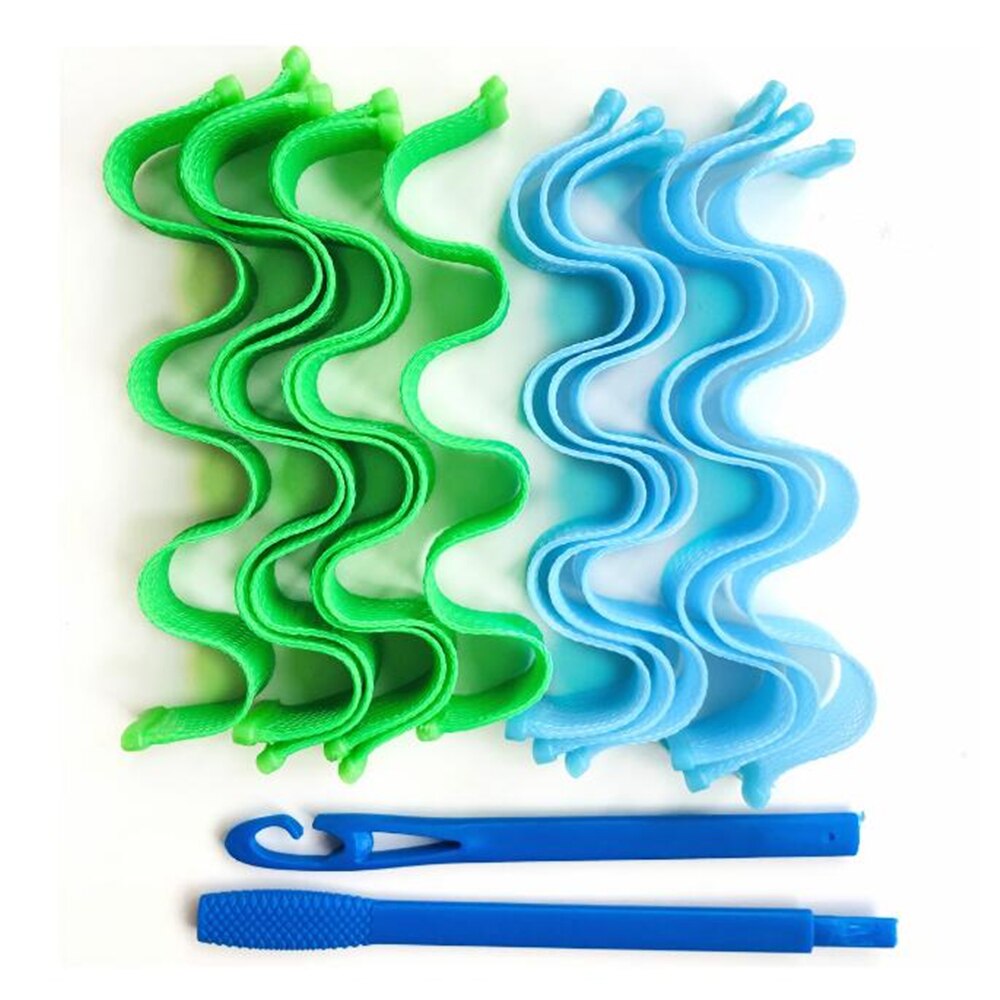 Bigoudis magiques sans chaleur, 12 pièces, 30CM, bigoudis, outils de coiffure: blue and green
