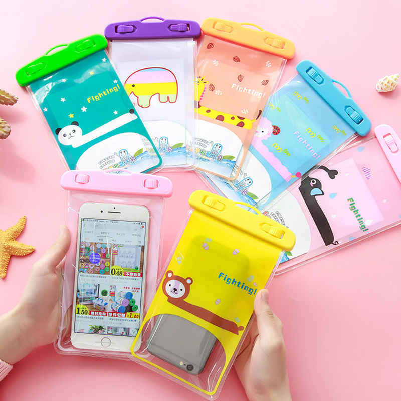 Mobile Phone Bag Cartoon Animal Touch Screen Smartphone Case Cover Pocket with Lanyard for IPhone Android Waterproof Swimming
