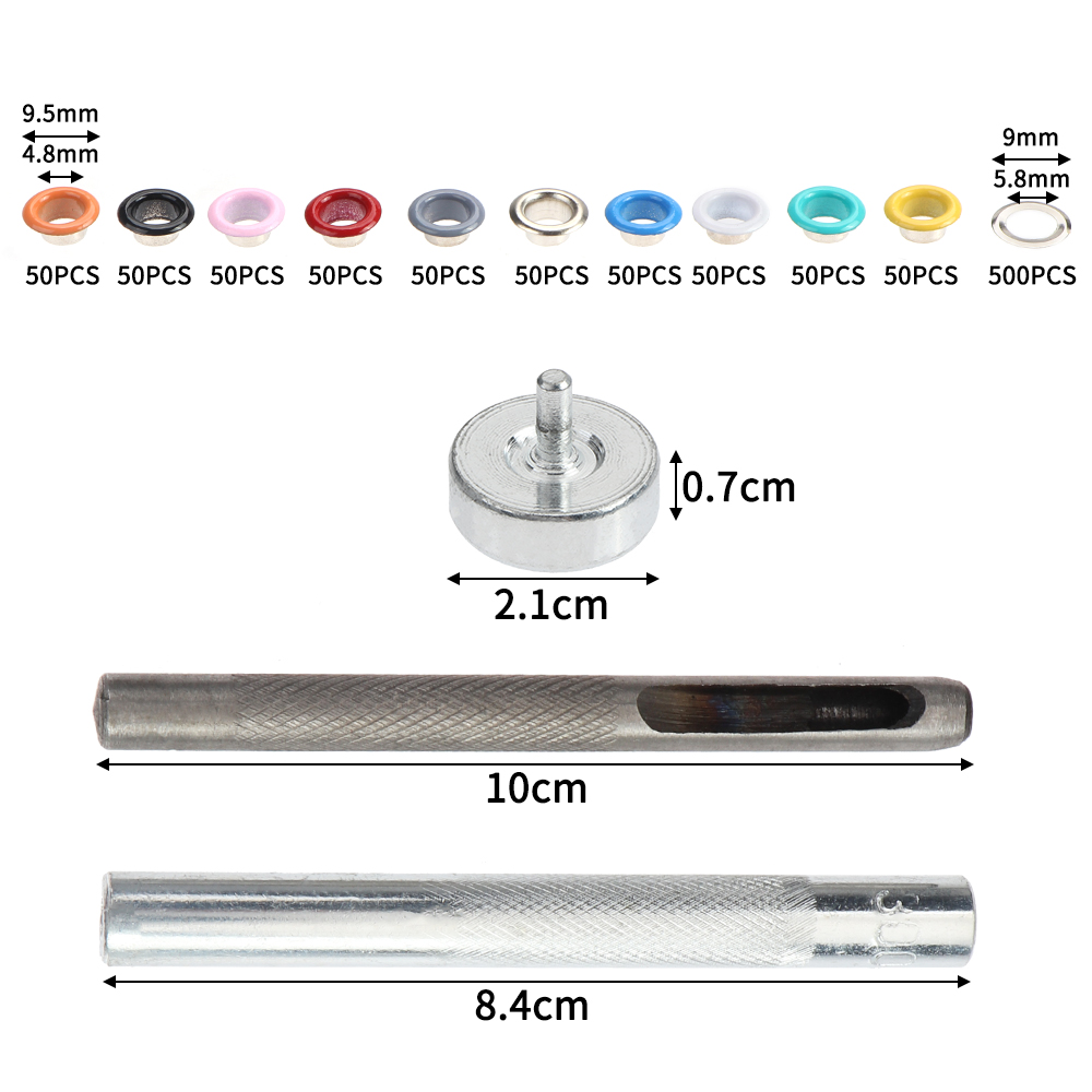 500 Sets Grommet Kit,Grommet Setting Tool Metal Eyelets Set with Install Tool Kit in Storage Box ,Leather Crafts DIY Projects