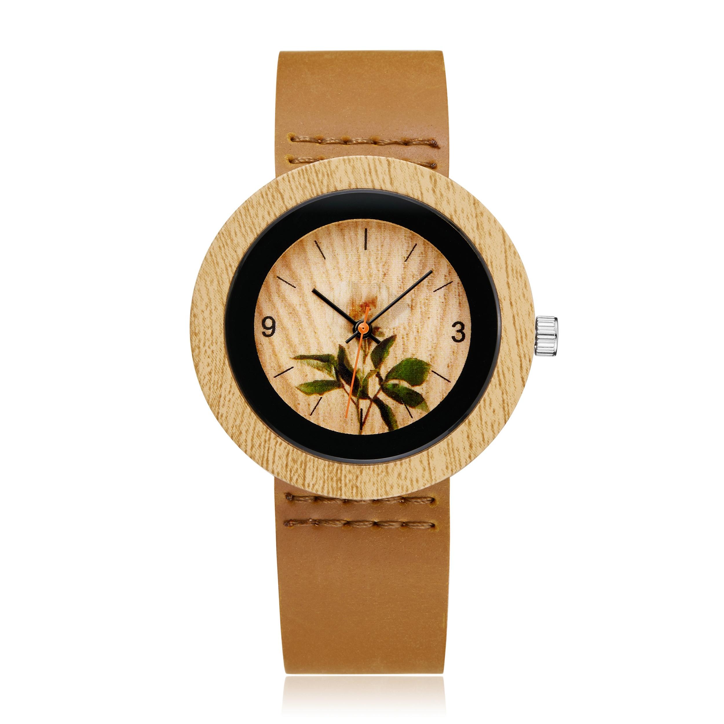 Wood Watch Men Women Couple Quartz Imitation Bamboo Wooden Male Animal Horse Watch Watches Leather Wrist Clock Reloj: W8 for Women