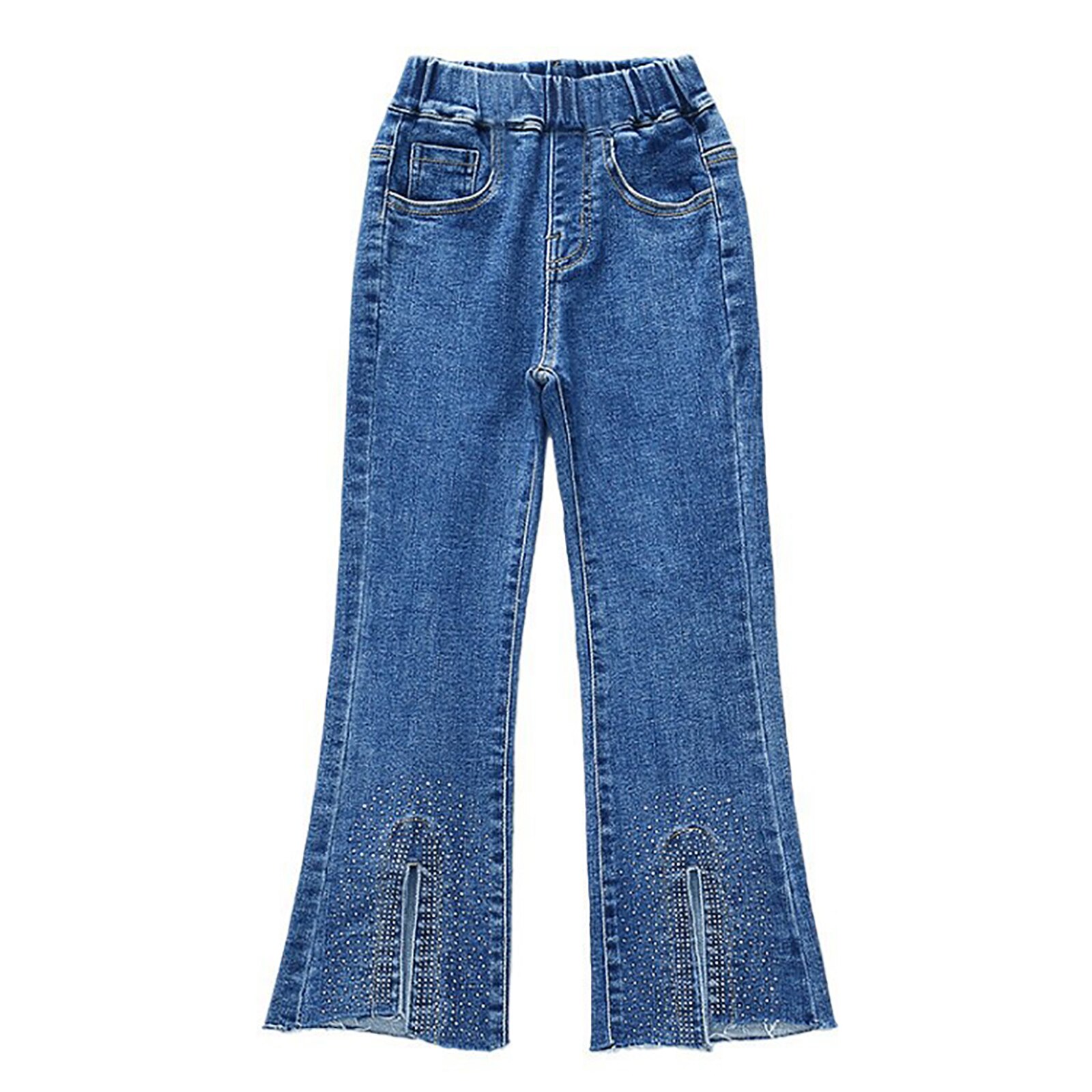 Pantalones vaqueros ligeros de campana para niña, de estilo informal ropa vaquera, rebaba con abertura, primavera y otoño: 110