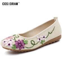 National Hemp Linen Women Flats Casual Shoes Ladies Flower Embroidered Shoes Mother Flat Shoes Female SNE-670