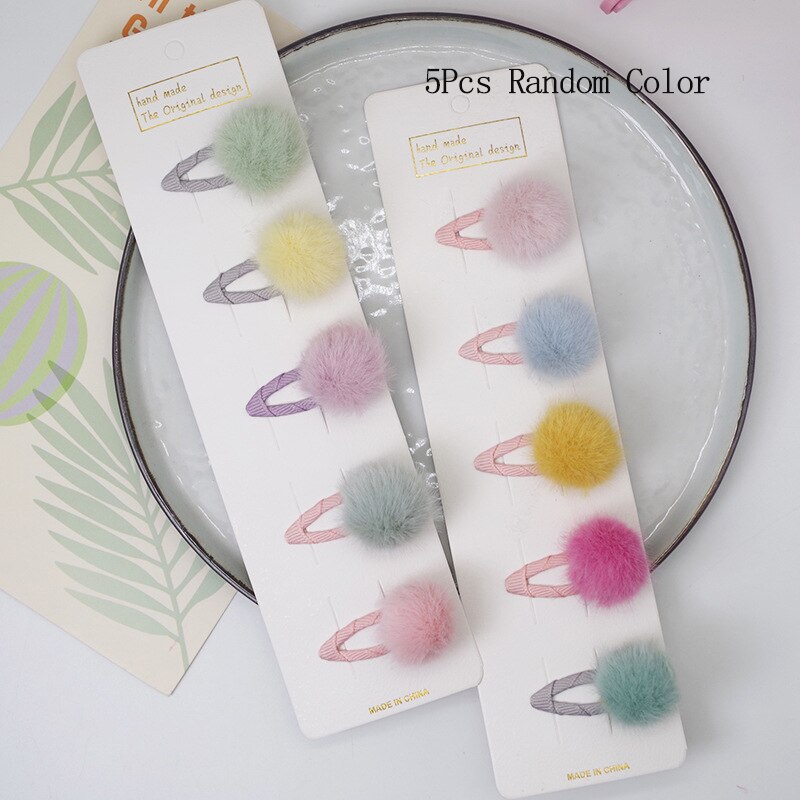 5 Stks/partij Leuke Pompom Baby Meisje Haar Clips Set Candy Kleur Mini Bal Prinses Hoofddeksels Kids Haarspeldjes Baby Haar accessoires: 5pcs random color 1