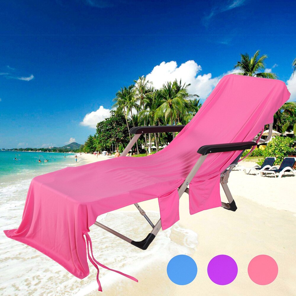 Portable Beach Chair Towel Long Strap Beach Bed Chair Towel Cover With Pocket for Summer Pool Sun Outdoor Activities Garden: Purple