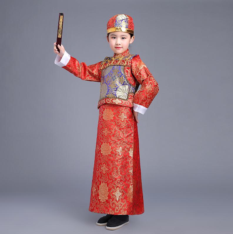 Chinois ancien empereur Prince Costume enfants Robe de jeu théâtrale Robe Photo Qing dynastie garçon Robe dramaturgique: 3 / M