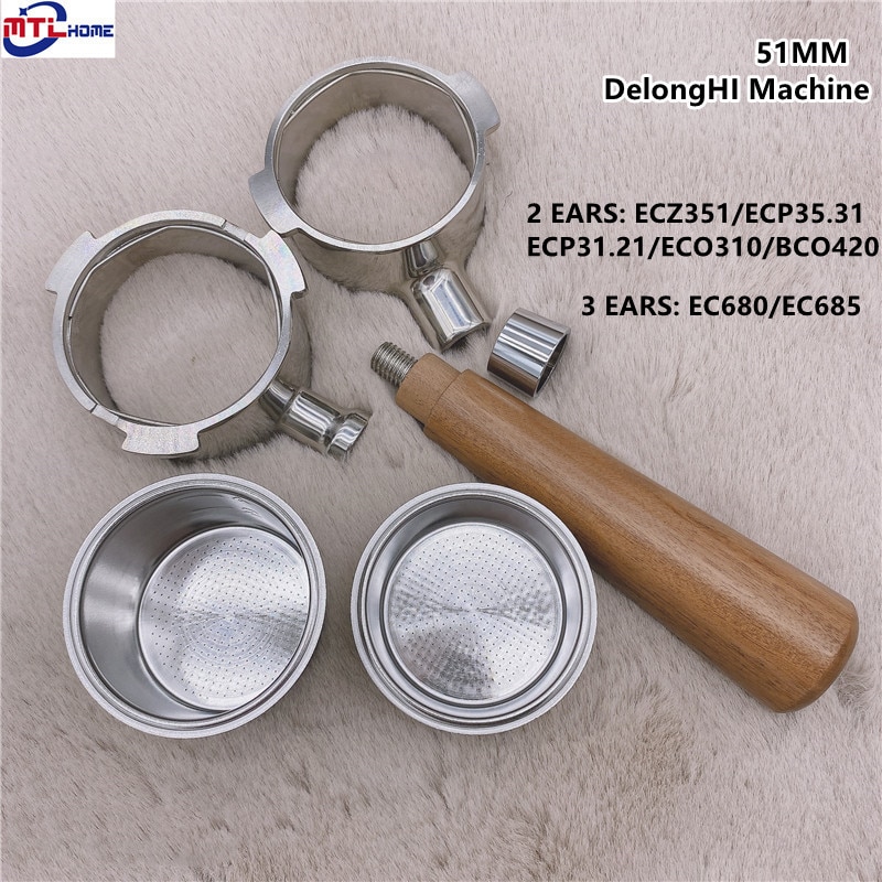Bottenlöst portafilter 51mm delonghi dedica  ec680 ec685 eco 310 ecp 35.31 filterhållare barista بورتافلتر ديلونجي