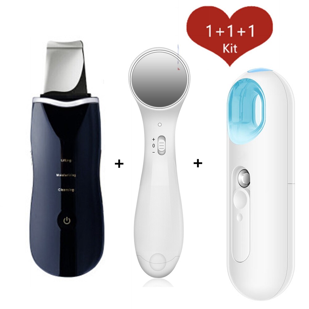 Ultrasonic Skin Scrubber Facial Peeling Pore Cleaner Exfoliator Face Blackhead Remover Spa Nano Sparyer Steamer: SetD