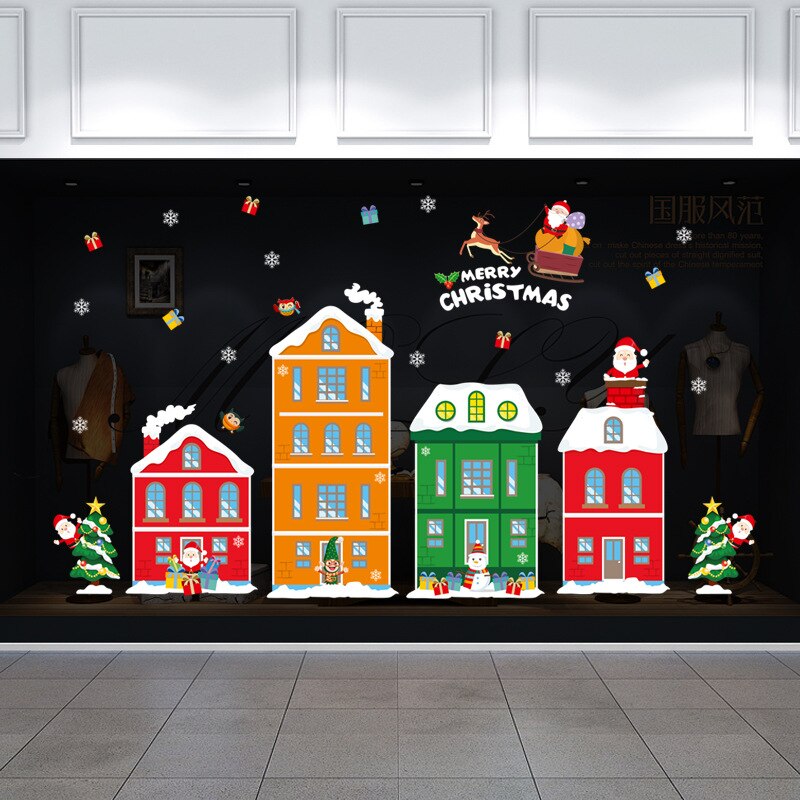 MAMALOOK Christmas Home Decor Santa Claus Sticker PVC Vinyl Wall / Window Wallpaper Modern Year Room Decor