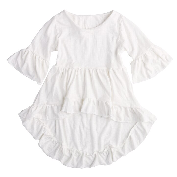 Ragazze Dei Vestiti di Colore Solido Top Camicette Del Bambino Delle Ragazze Bianco Magliette E Camicette Increspato di Cotone Abiti Magliette E Camicette Vestiti