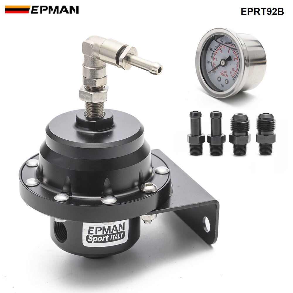Epman Sport Universal- Einstellbare Kraftstoff Druckregler Öl Messgerät ein6 1/8NPT passend zu Ende EPRT92B: Schwarz