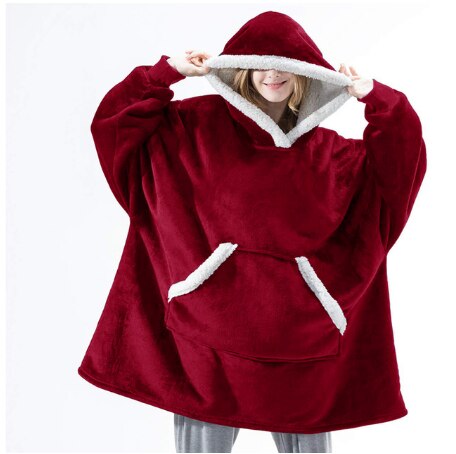 Winter Oversized Hoodie Sweatshirt Women Blanket with Sleeves Giant TV Blanket Sherpa Fleece Hoodies Bathrobe Casaco Feminino: C