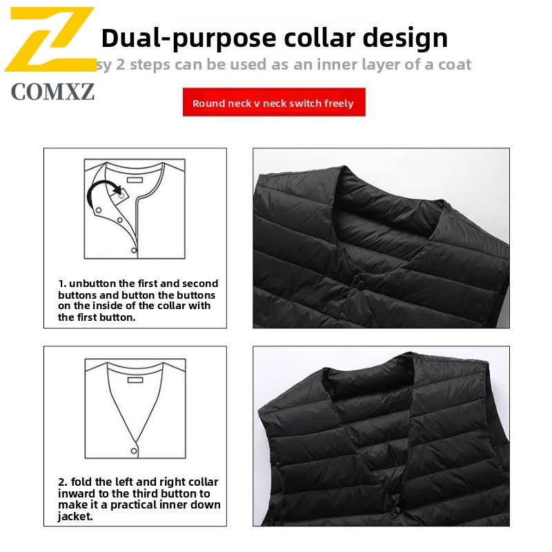 Winter Men's Sports Vest White Duck Down Lightweight Portable Waterproof Windproof Sleeveless Jacket for Hiking Camping Fishing