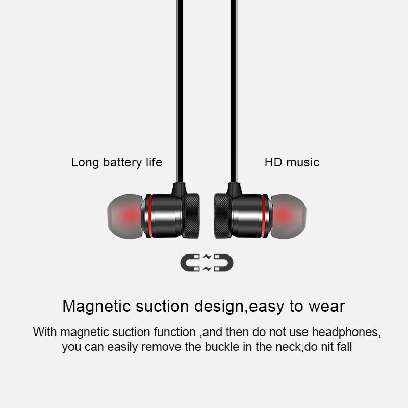 Zwart/Rode Magnetische Sport Stereo Bluetooth Headset Wireless Sweat Proof Bluetooth Headset Ruisonderdrukking Koptelefoon 1Pcs