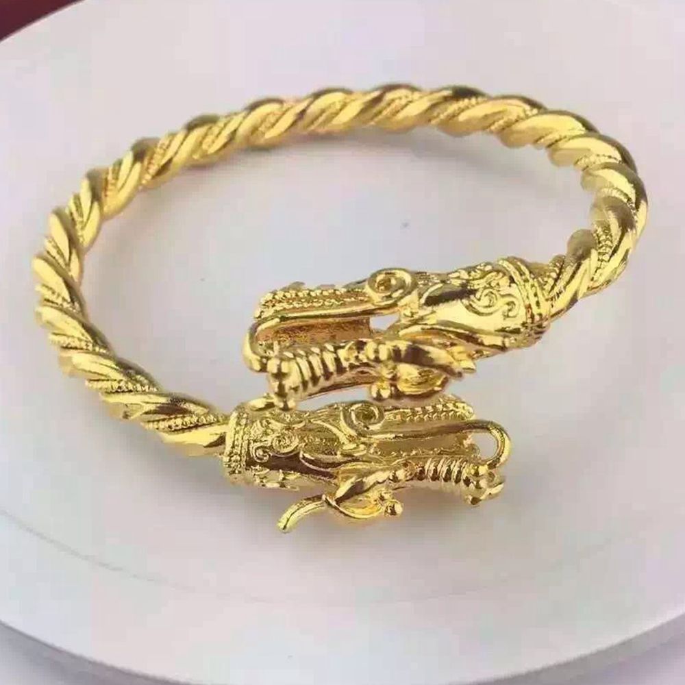 Mens Dragon Head Bangle Yellow Gold Filled Hip Hop Bracelet Bangle Adjustable