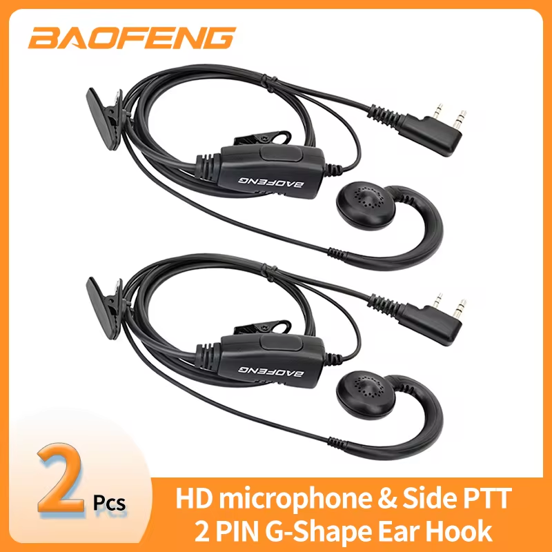2 stks BAOFENG 2 Pin G-vorm Oorhaak Headset Oortelefoon PTT Voor Baofeng UV5R UVS9 UV-13 UV-17 UV-21 UV16 PRO PLUS Walkie Talkie