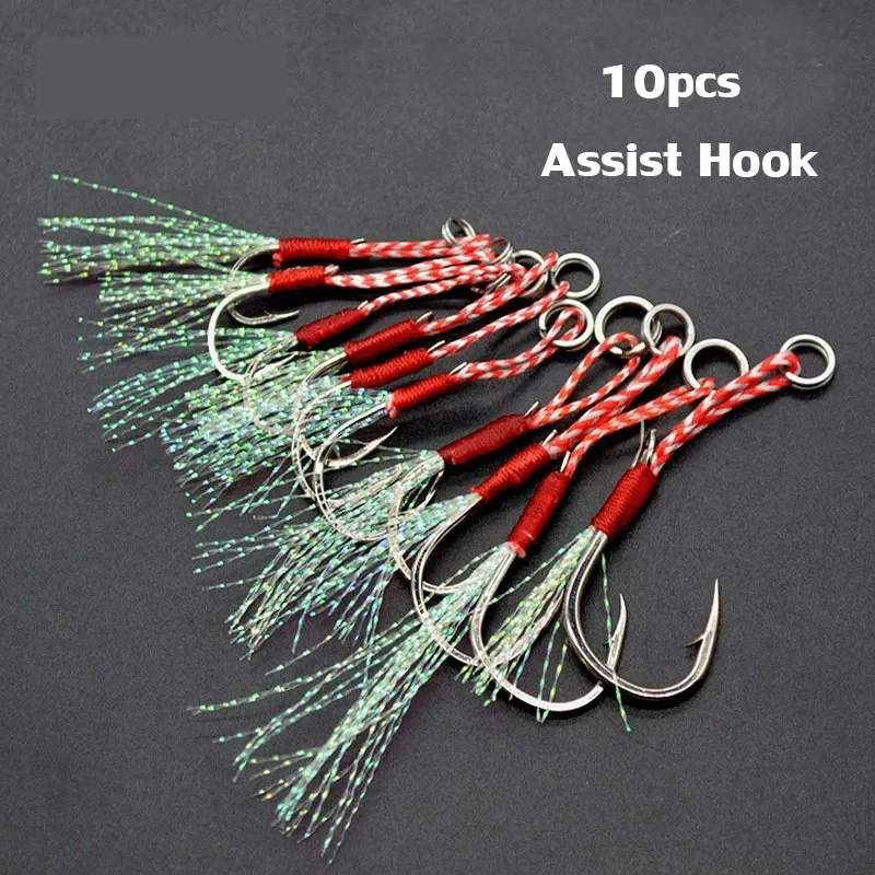 10 stks/partij Langzaam Jigging Vissen Cast Jigs Assist Haak Prikkeldraad Enkele Jig Haken Draad Veer Pesca Koolstofstaal Vissen Lokken: 4