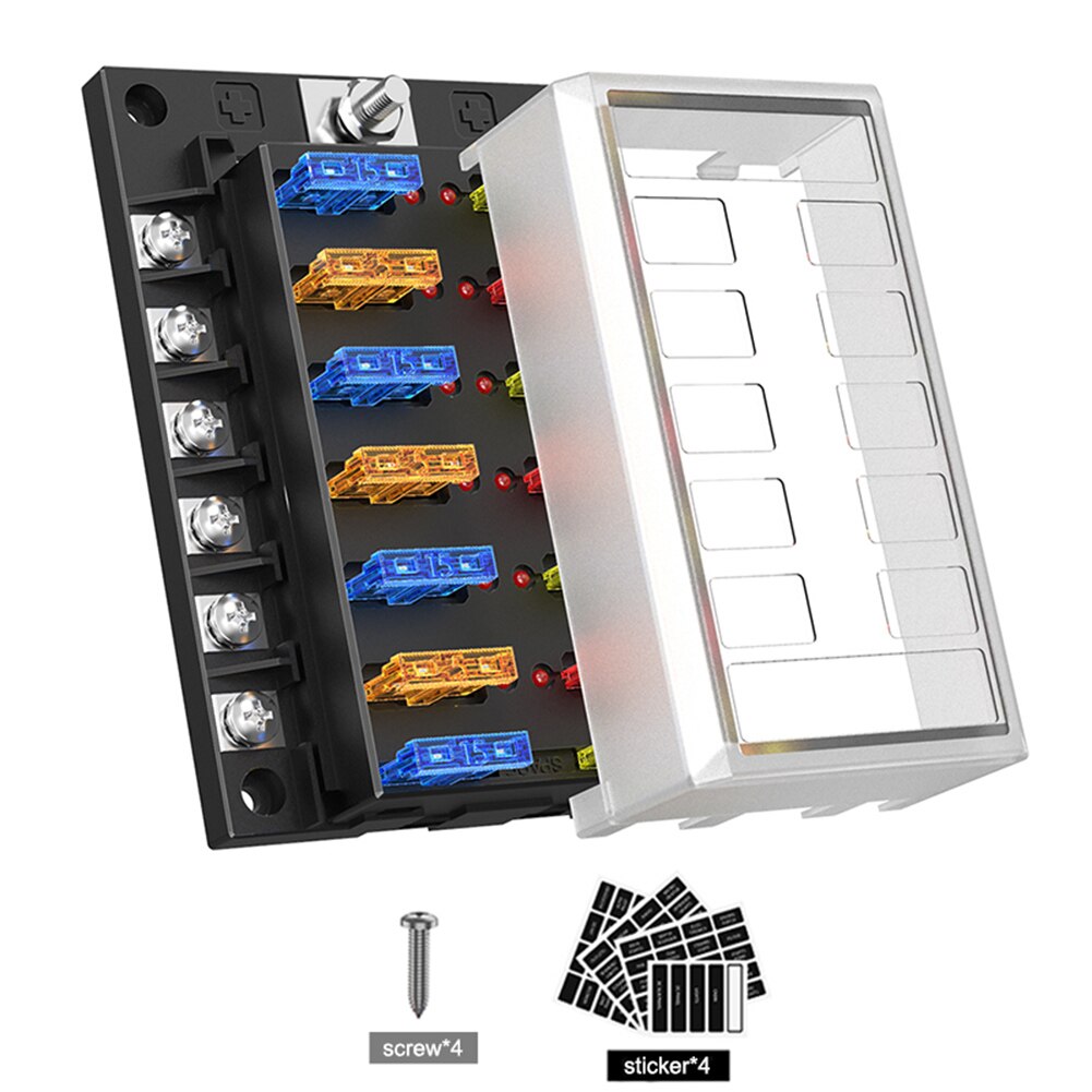 Fuses Plastic Cover Fuse Box Holder 12-32V 12/6-Way Blade Fuse Box Block Holder w/Dual-Use Cover for ATP ATC ATO