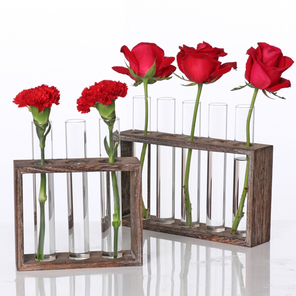 Moderne træ stativ bordplade glas vase reagensglas planter moderne urtepotter bordplade terrarium til hjemmekontor cafe indretning