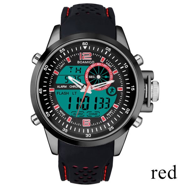 Boamigo Mannen Sport Horloges Wit Multifunctionele Led Digitale Analoge Quartz Horloges Rubber Band 30 M Waterdicht: red no box