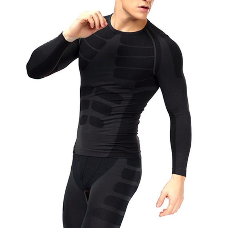 Mænds komprimering underlag langærmet sportsudstyr skjorter fitness gym toppe m -xl 456: Grå / Xl