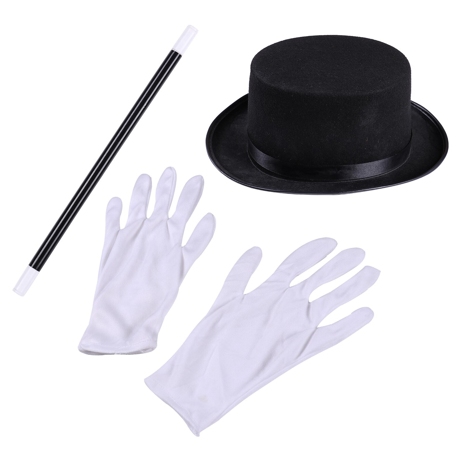 freundlicher Jungen Mädchen Zauberer Kostüm Rolle Spielen Halloween Karneval Party Zauberer Kleid hoch oben Hütte Kap Zauberstab und Weiß handschuhe
