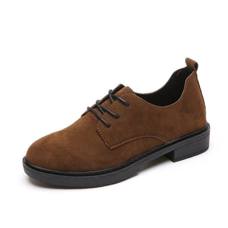 Kvinnor brogue skor snörning fritidsskor faux mocka oxford skor kvinna flats svarta platåskor creepers zapatos mujer  n7773: Kastanjebrunt / 7.5