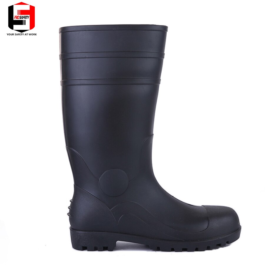 Black Safety PVC Work Rain Boots Oil Resistant Men's PVC Rain Boots Steel-Toe Rubber Boots Upper Outsole Men shoes
