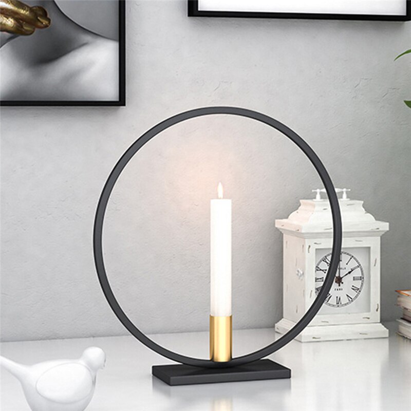 3D Geometric Nordic Round Simple Style Black Candlestick Tea Light Holder Home Table Candlelight Dinner Decoration Iron Metal