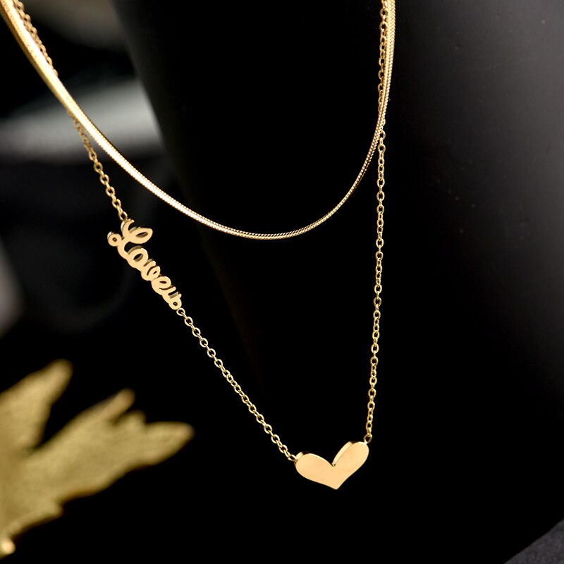 Collane a catena a forma di cuore a doppio strato in acciaio inossidabile 316L di moda per le donne parole amano i regali alla moda dei gioielli del partito del Choker