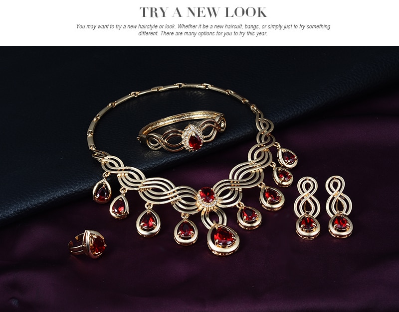 Austria Crystal Water Red Black Green Zircon necklace jewelry sets Classic Gold color women Party