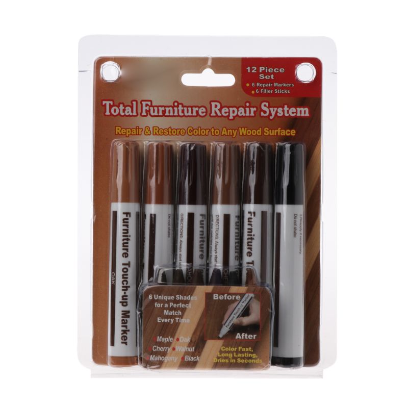 Wood Repair System Kit Filler Sticks Touch Up Marker Floor Furniture Scratch Fix-3 Sticks of Walnut Mahogany and Black