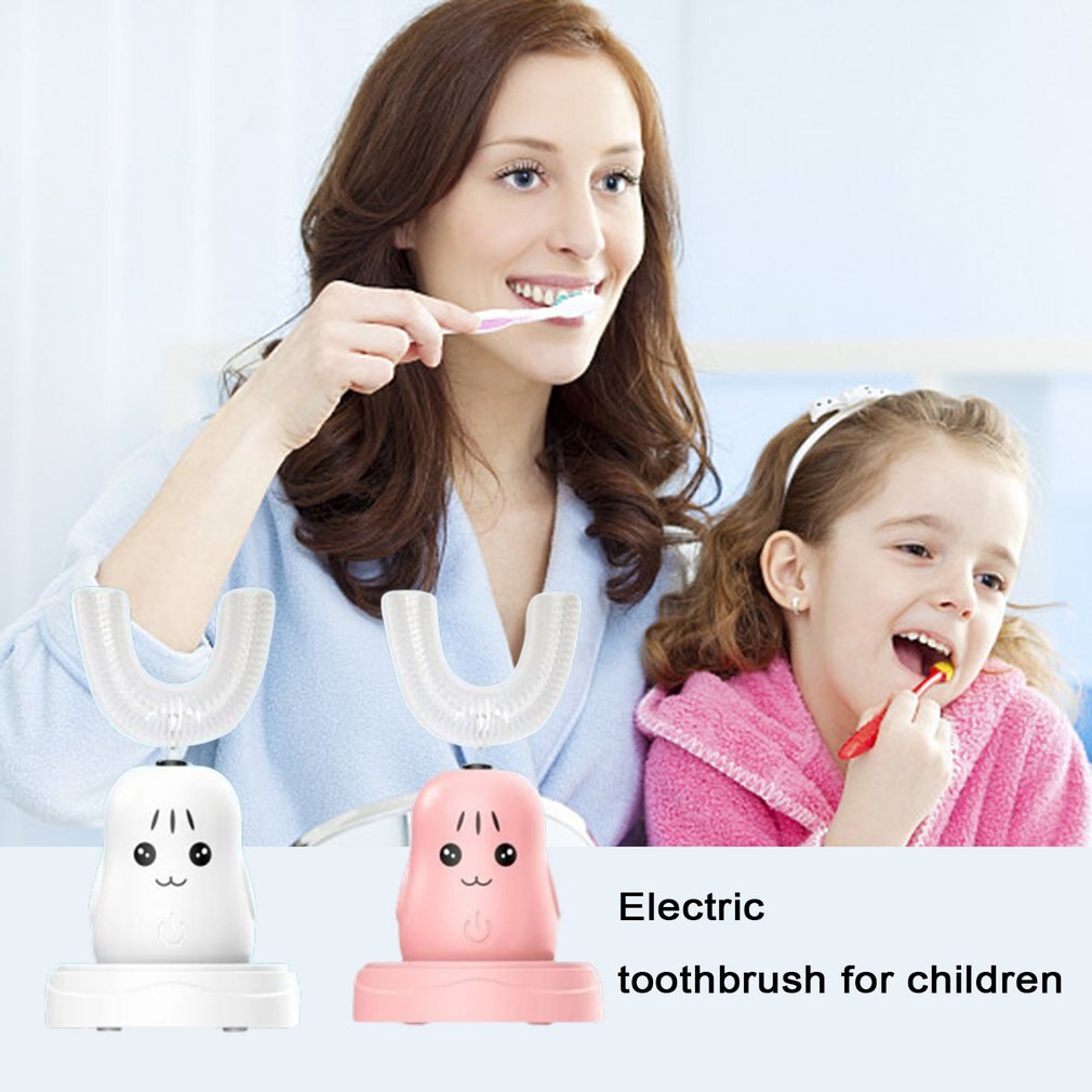 Kinderen Elektrische Tandenborstel U-vormige 360 Graden Automatische Opladen Geluid Wave Smart Magnetische Opladen Tandenborstel
