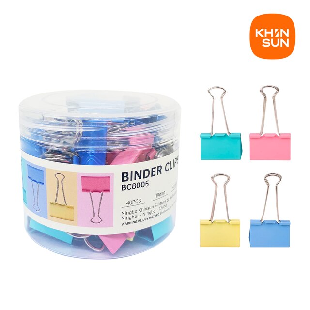 Khinsun Color Binder Clip 15/19/25/32mm Multicolor Paper clips Document File Binder school office supplies E8554A: 19mm-40 Clips